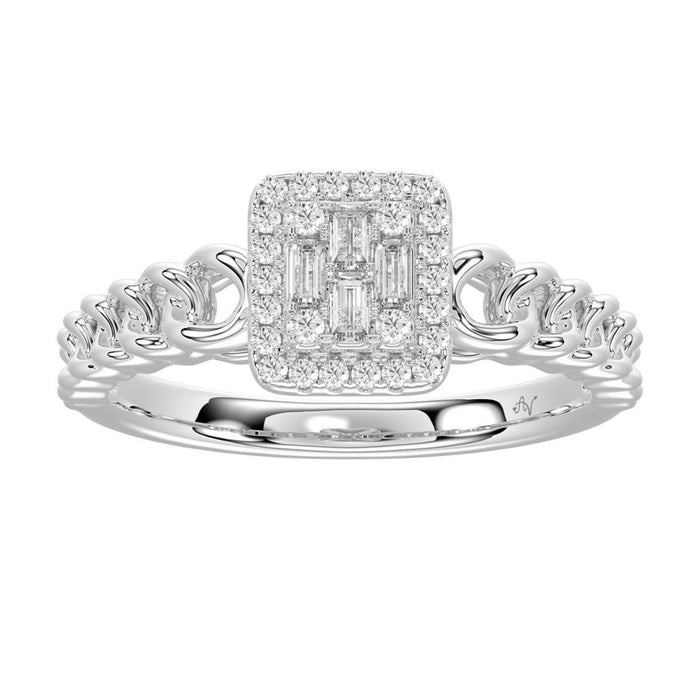 LADIES RING 0.20CT ROUND/BAGUETTE DIAMOND 14K WHITE GOLD