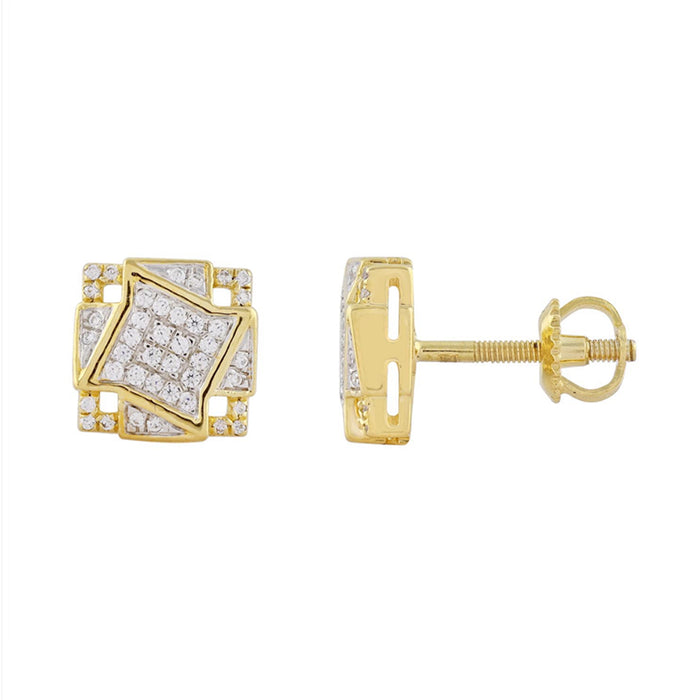 MEN'S EARRINGS 0.25CT ROUND DIAMOND 10K YELLOW GOLD