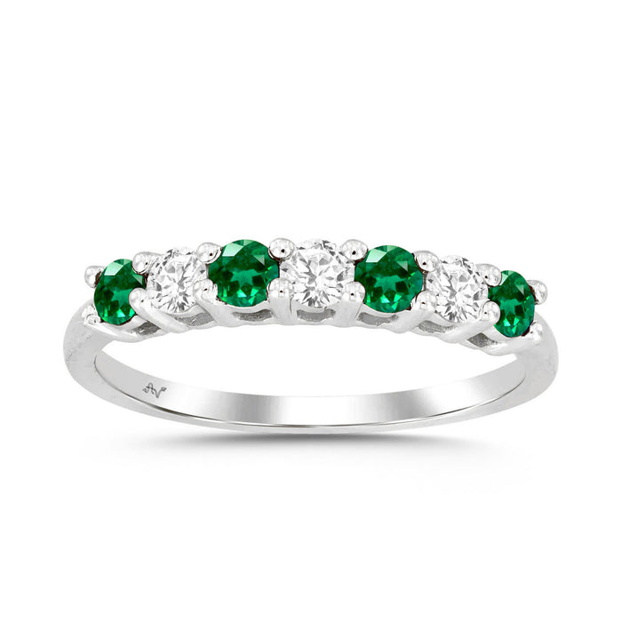 LADIES BAND 0.60CT ROUND/EMERALD DIAMOND 14K WHITE GOLD (CENTER STONE EMERALD DIAMOND APPROX 0.35CT)