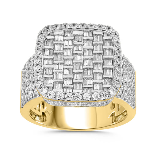 MEN'S RING 2.55CT ROUND/BAGUETTE DIAMOND 10K YELLOW GOLD