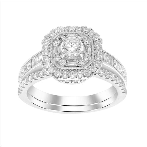 LADIES BRIDAL SET 1.20CT ROUND/BAGUETTE DIAMOND 14K WHITE GOLD (SI QUALITY)  (CENTER STONE ROUND DIAMOND-0.40CT)