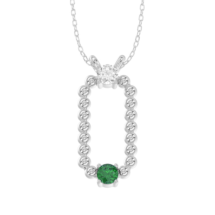 LADIES PENDANT WITH CHAIN 0.15CT ROUND/EMERALD DIAMOND 14K WHITE GOLD (CENTER STONE ROUND/EMERALD-0.10CT)