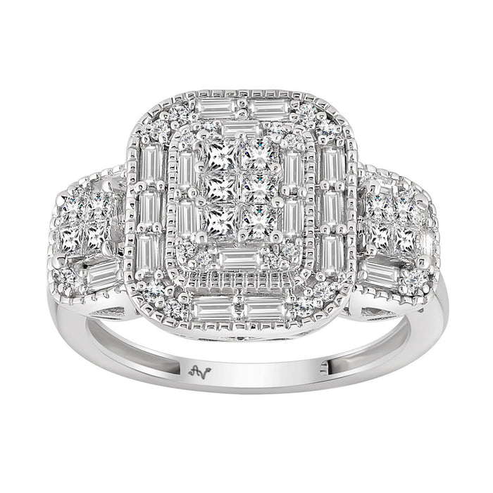 LADIES RING 1.00CT ROUND/PRINCESS/BAGUETTE DIAMOND 14K WHITE GOLD