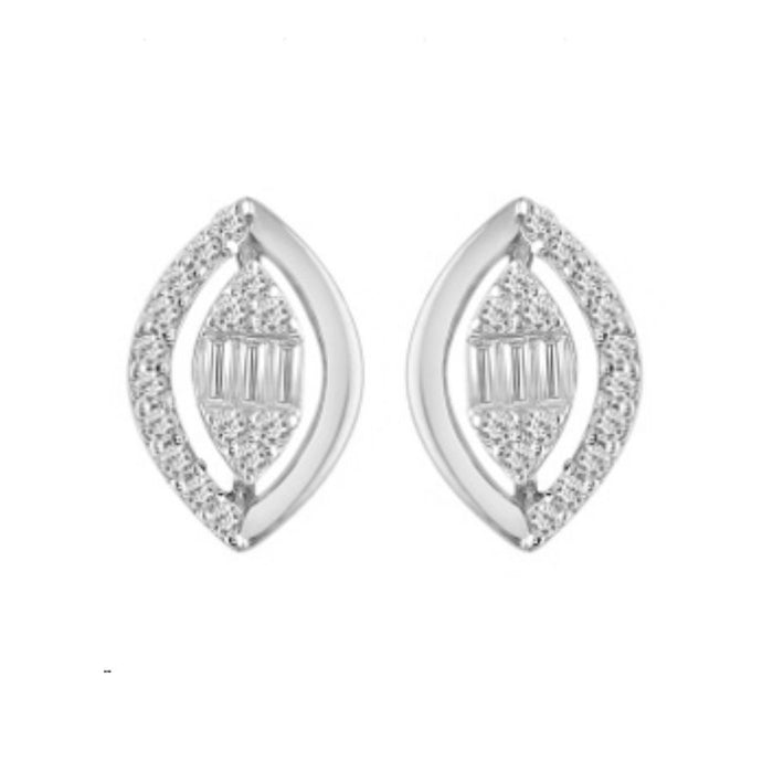 LADIES EARRING 0.32CT BAGUETTE/ROUND DIAMOND 14K WHITE GOLD