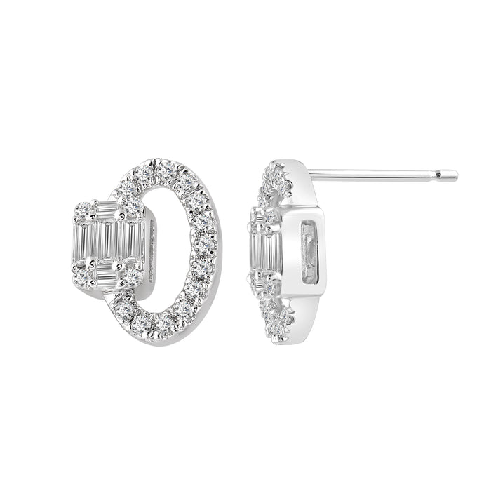 LADIES EARRING 0.50CT BAGUETTE/ROUND DIAMOND 14K WHITE GOLD