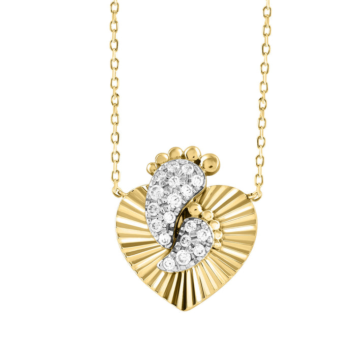 LADIES PENDANT WITH CHAIN 0.16CT ROUND DIAMOND 14K YELLOW GOLD