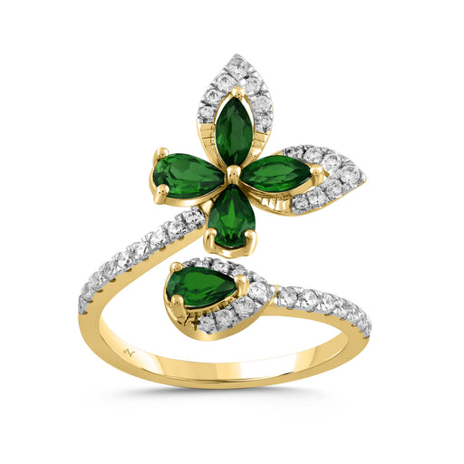 LADIES RING 1.50CT ROUND/MARQUISE /PEAR/EMERALD DIAMOND 14K YELLOW GOLD (CENTER STONE 1.16CT EMERALD DIAMOND)