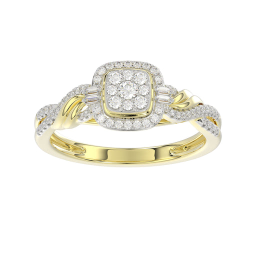 LADIES RING 0.25CT ROUND/BAGUETTE DIAMOND 14K YELLOW GOLD