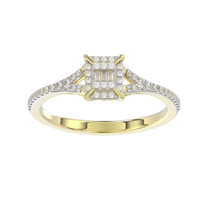 LADIES RING 0.20CT ROUND/BAGUETTE DIAMOND 14K YELLOW GOLD