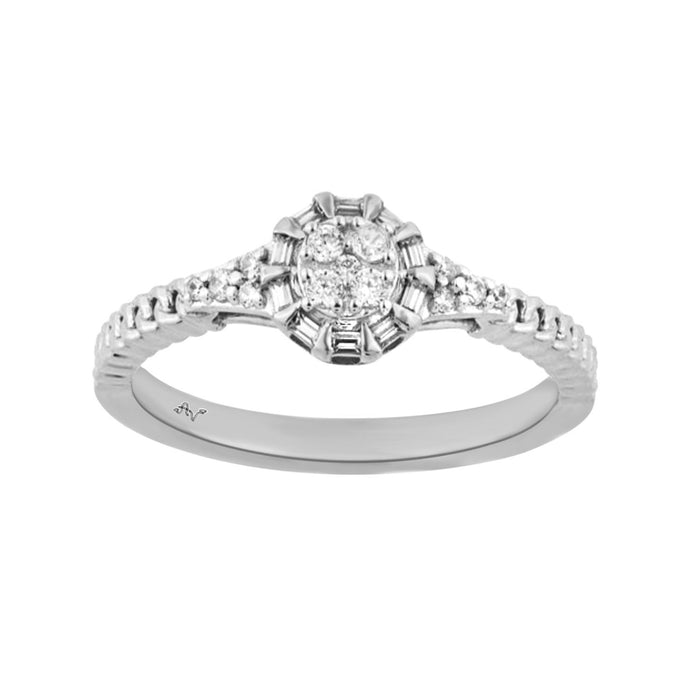 LADIES RING 0.15CT ROUND/BAGUETTE DIAMOND 14K WHITE GOLD