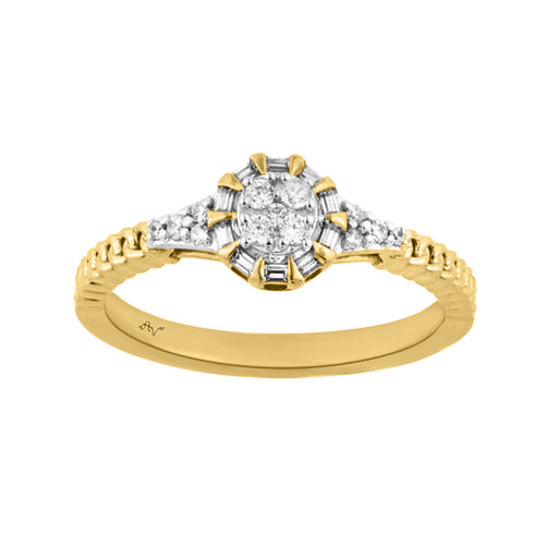 LADIES RING 0.15CT ROUND/BAGUETTE DIAMOND 10K YELLOW GOLD