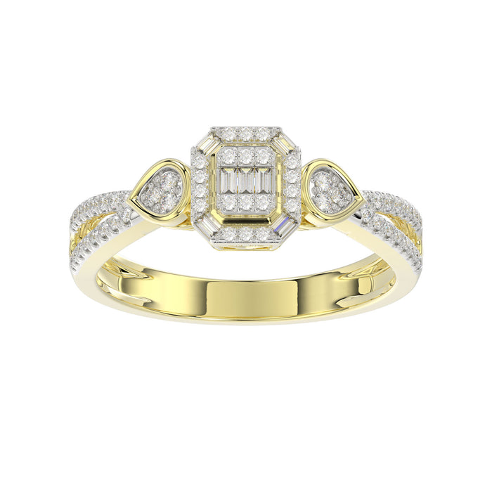 LADIES RING 0.20CT ROUND/BAGUETTE DIAMOND 14K YELLOW GOLD