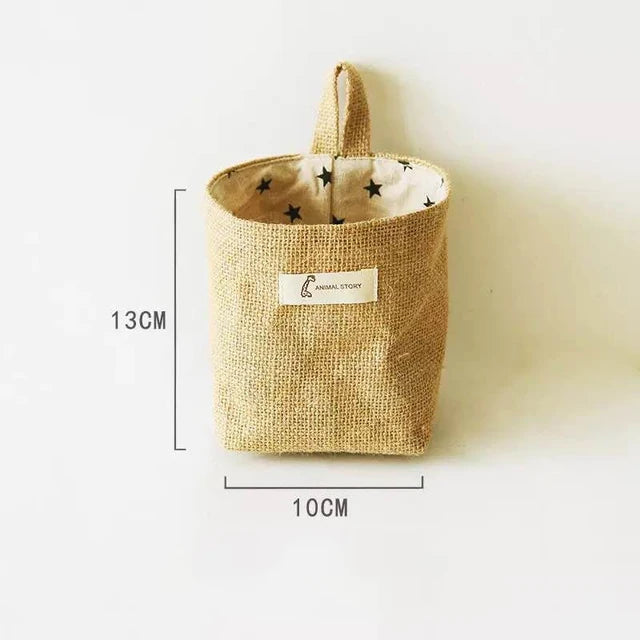 Cotton Linen Storage Basket Hanging Pocket Jute Bag