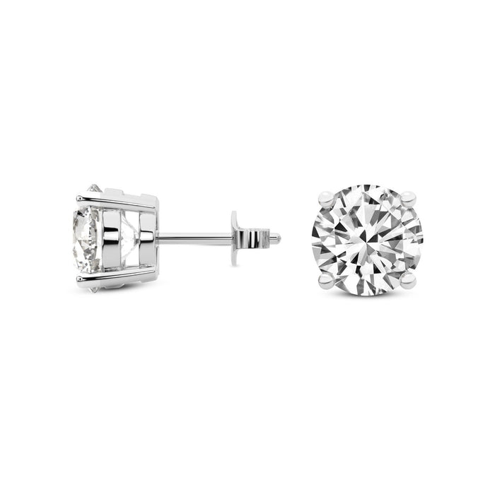 4 Prong Round Studs - 14k White Gold, 0.7 inches5 Ct