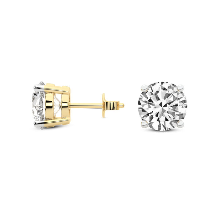 4 Prong Round Studs - 14k Yellow Gold, 3.00 Ct