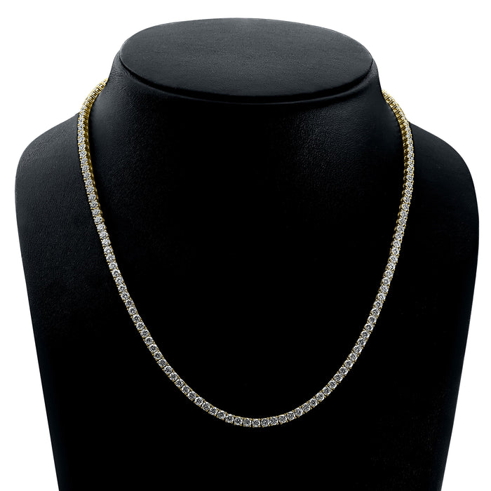 4 Prong Round Tennis Necklace - 14k Yellow Gold, 20.00 Ct