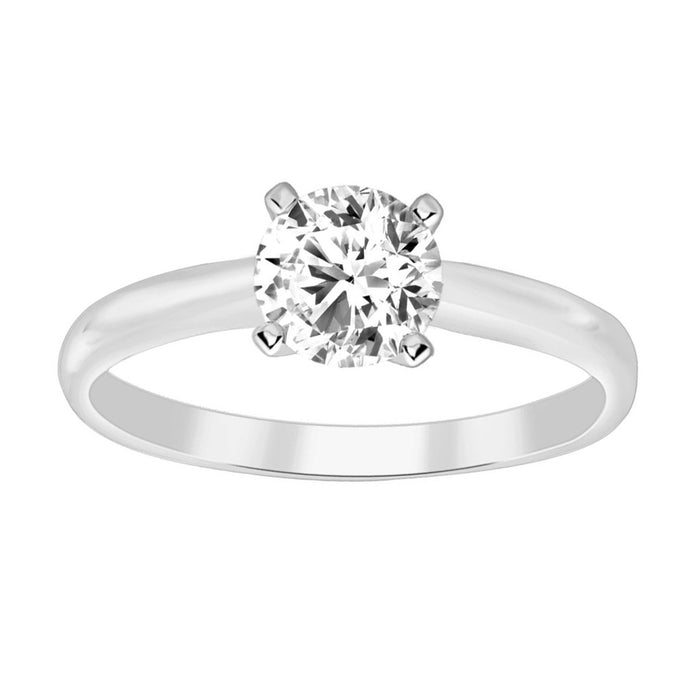 LADIES SOLITAIRE RING 0.75CT ROUND DIAMOND 14K WHITE GOLD