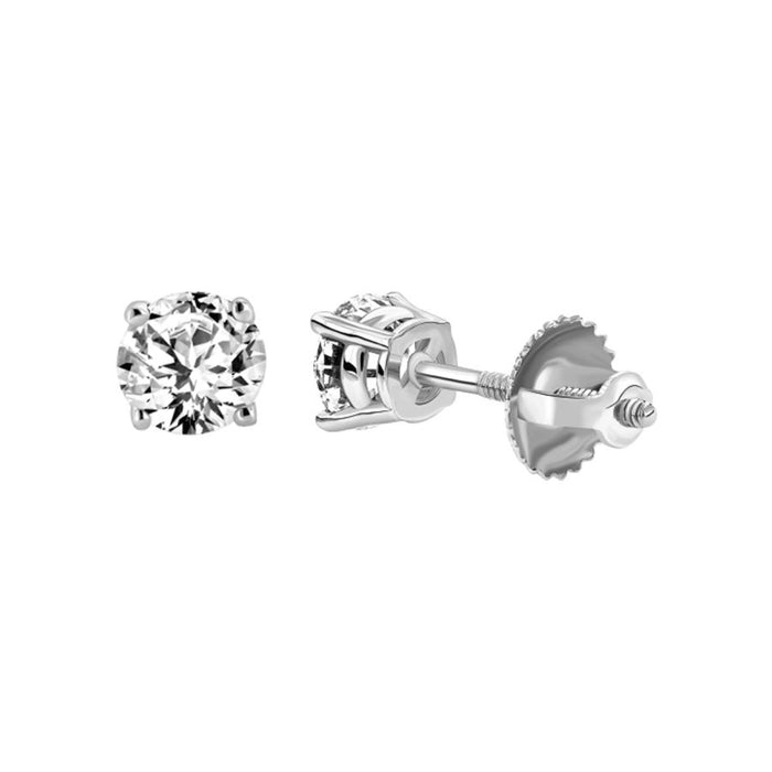 LADIES SOLITAIRE EARRINGS 0.75CT ROUND DIAMOND 14K WHITE GOLD