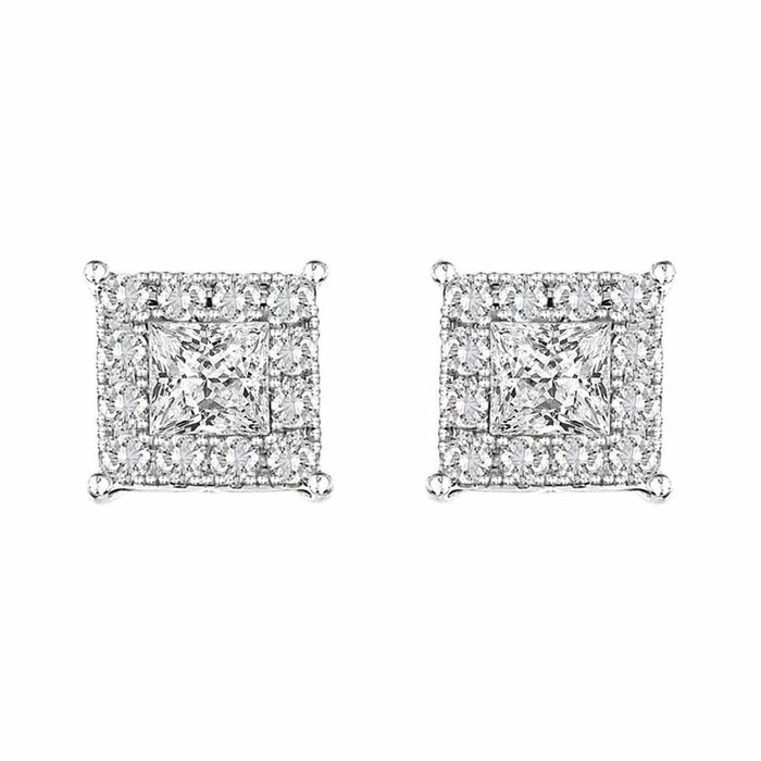 LADIES EARRINGS 0.25CT ROUND/PRINCESS DIAMOND 14K WHITE GOLD (SI QUALITY)