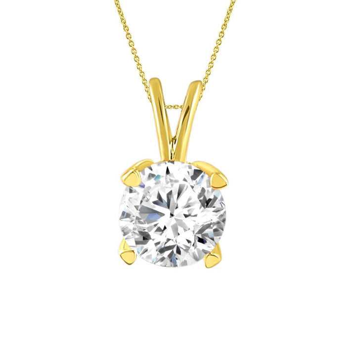 SOLITAIRE LADIES PENDANTS WITH CHAIN 0.25CT ROUND DIAMOND 14K YELLOW GOLD