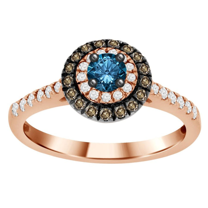 LADIES RING 0.55CT ROUND DARK BROWN/BLUE DIAMOND 14K ROSE GOLD (SI QUALITY)