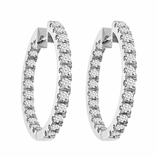 LADIES HOOP EARRINGS 1.50CT ROUND DIAMOND 10K WHITE GOLD