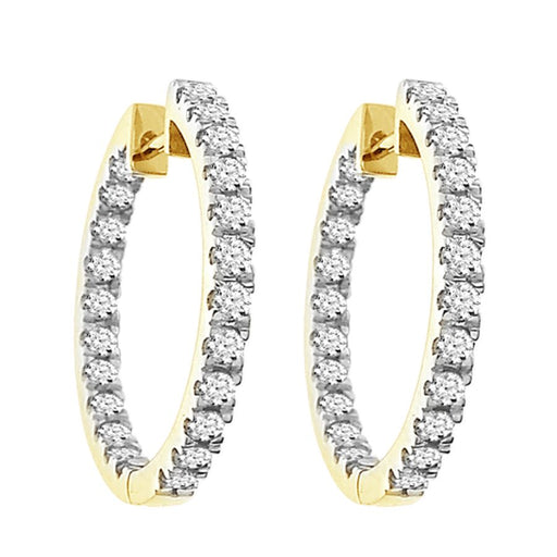 LADIES HOOP EARRINGS 1.50CT ROUND DIAMOND 10K YELLOW GOLD