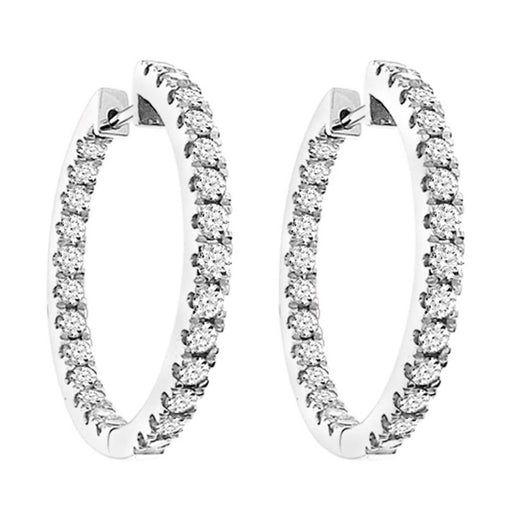 LADIES HOOP EARRINGS 2.00CT ROUND DIAMOND 10K WHITE GOLD