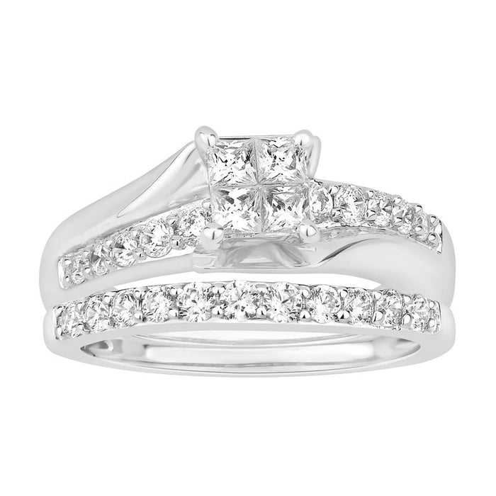 LADIES  BRIDAL SET 1.00CT ROUND/PRINCESS DIAMOND 14K WHITE GOLD