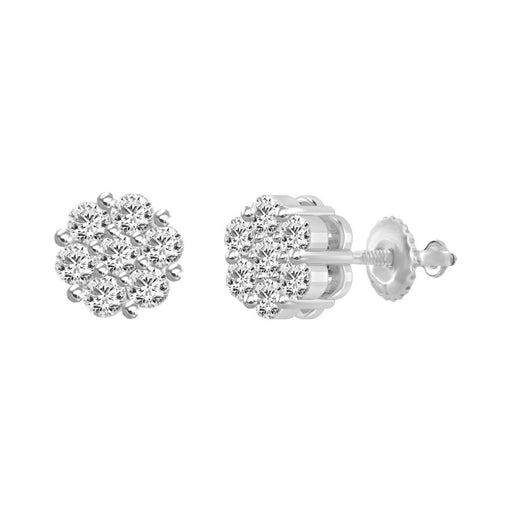 LADIES FLOWER EARRINGS 0.75CT ROUND DIAMOND 14K WHITE GOLD