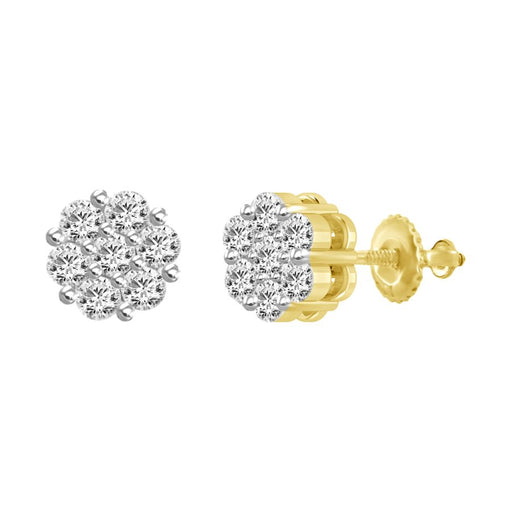 LADIES FLOWER EARRINGS 1.50CT ROUND DIAMOND 14K YELLOW GOLD