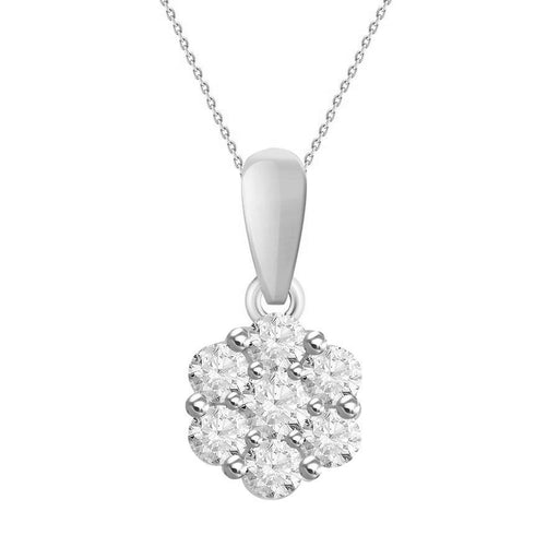 LADIES PENDANT WITH CHAIN 0.50CT ROUND DIAMOND 10K WHITE GOLD