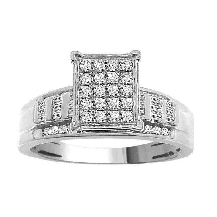 LADIES RING 0.50CT ROUND/BAGUETTE DIAMOND 10K WHITE GOLD