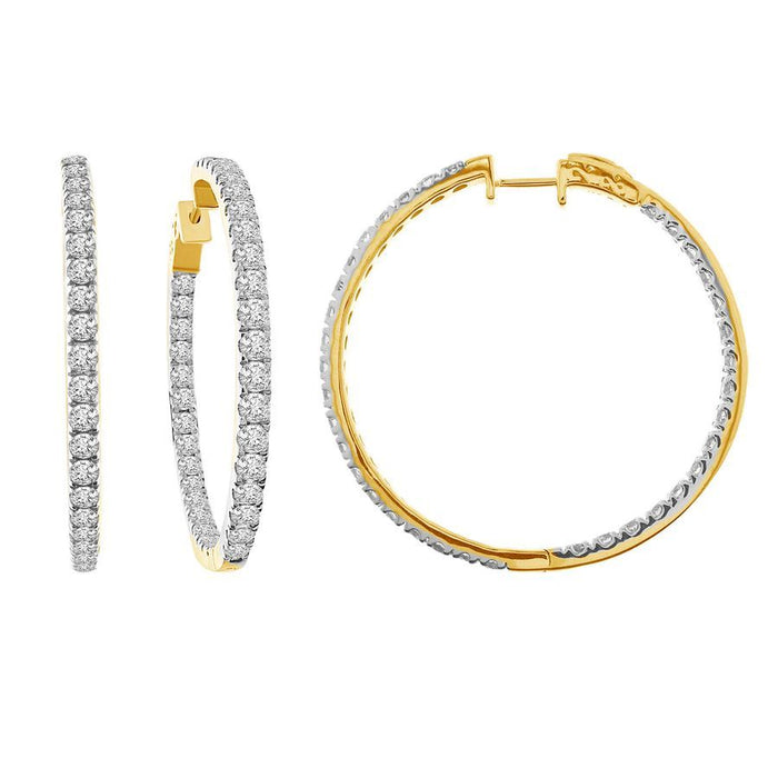 LADIES HOOP EARRINGS 5.00CT ROUND DIAMOND 14K YELLOW GOLD (SI QUALITY)