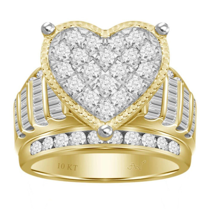 LADIES RING 2.00CT ROUND/BAGUETTE DIAMOND 10K YELLOW GOLD