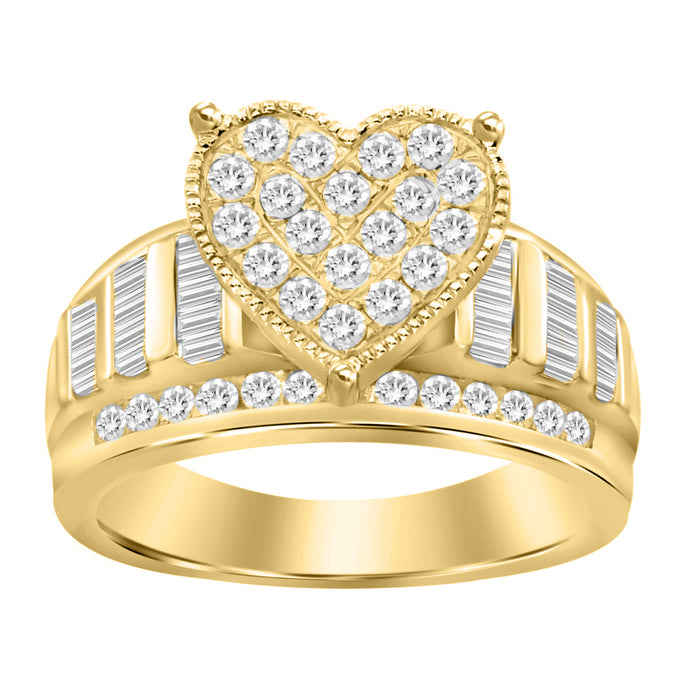 LADIES RING 1.00CT ROUND/BAGUETTE DIAMOND 10K YELLOW GOLD