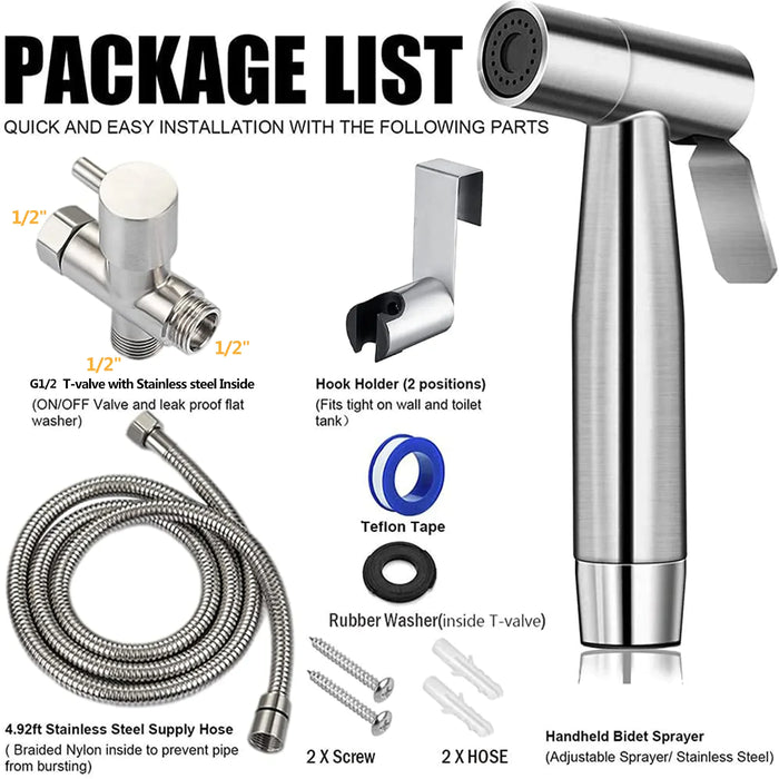 Toilet Shattaf Adapter Hose Bidet Spray Stainless Steel Handheld Shower Head US