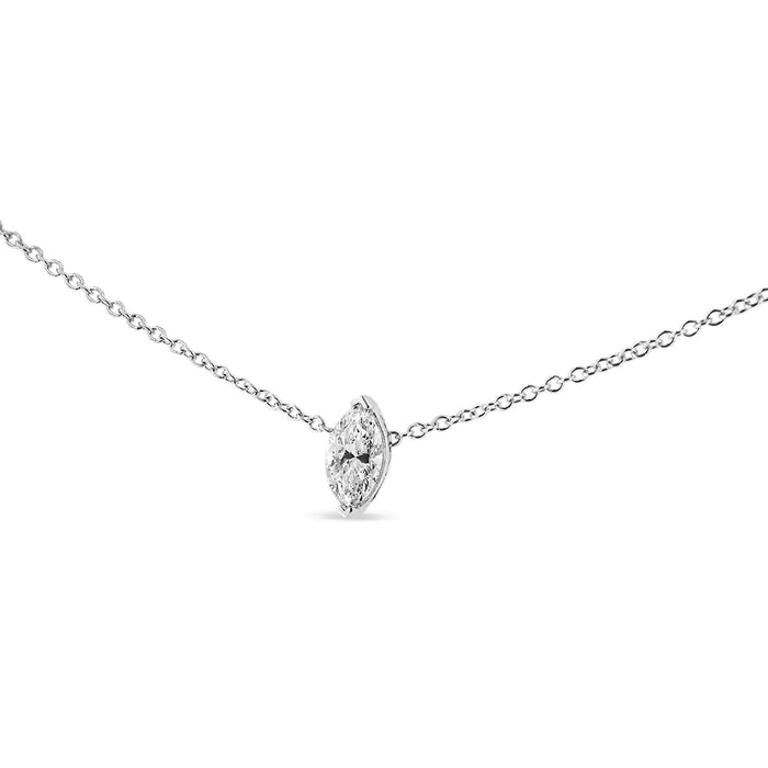 14K White Gold 1/2 Cttw Marquise Shape Lab Grown Diamond Solitaire Pendant Necklace (F-G Color, VS2-SI1 Clarity)