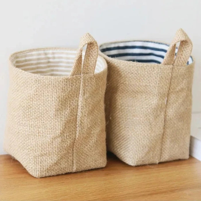 Cotton Linen Storage Basket Hanging Pocket Jute Bag