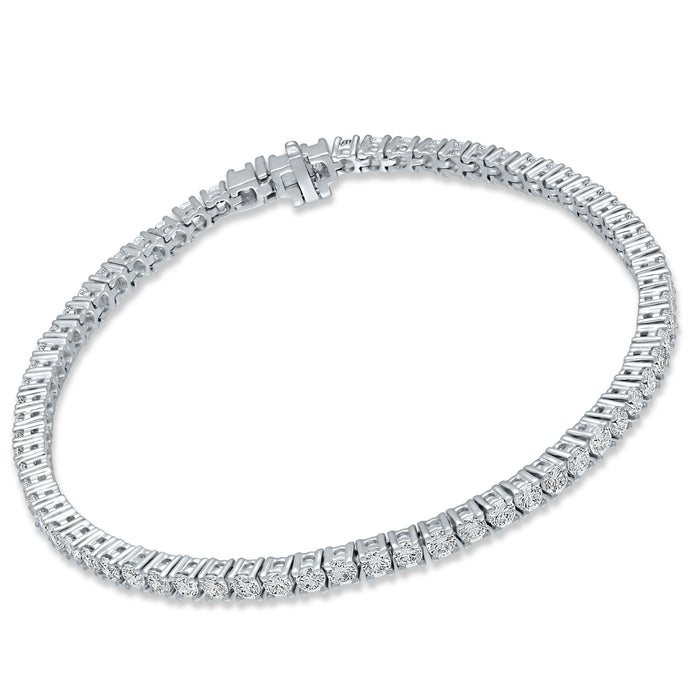 4 Prong Round Tennis Bracelet - 14k White Gold, 3.00 Ct