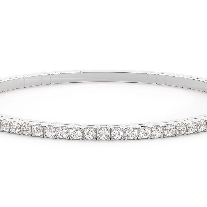 4 Prong Round Flexi Tennis Bangle - 14k White Gold, 5.00 Ct